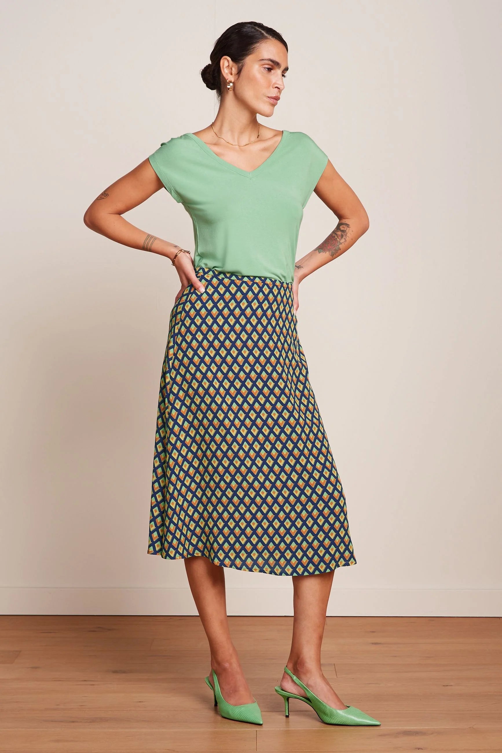 King Louie Juno Midi Skirt Pebble Woven Beacon Blue