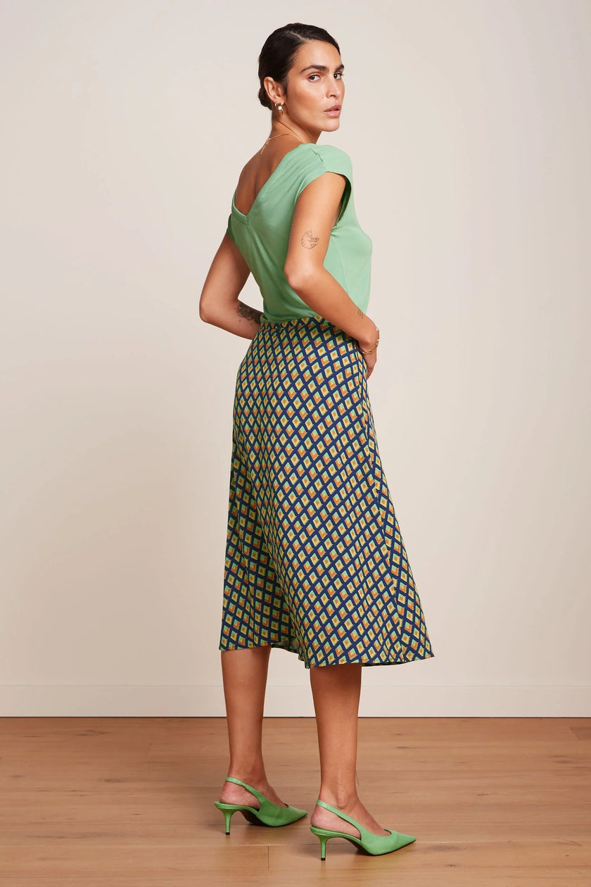 King Louie Juno Midi Skirt Pebble Woven Beacon Blue