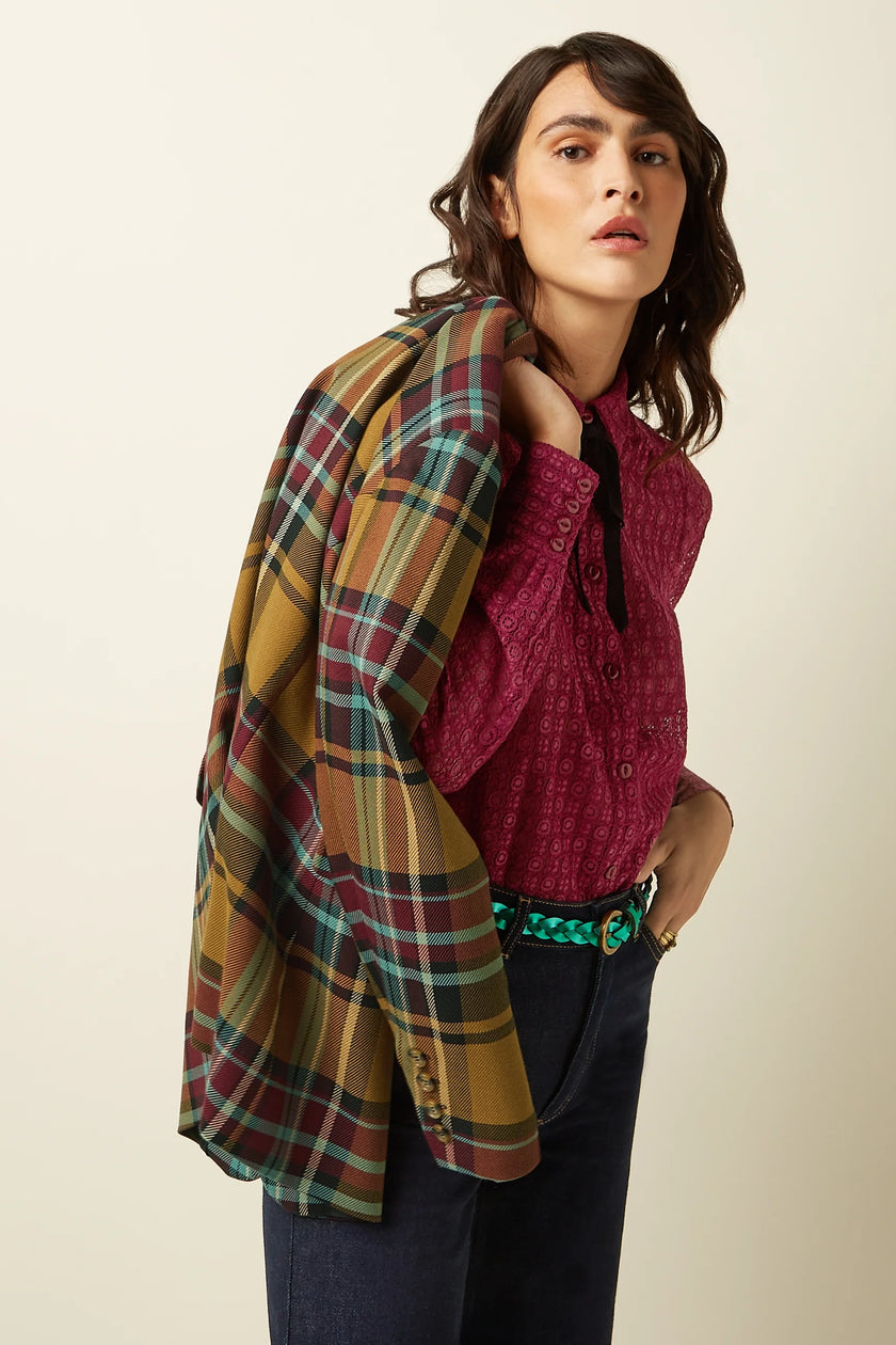 King Louie Daisy Blazer Caroll Check Golden Brown