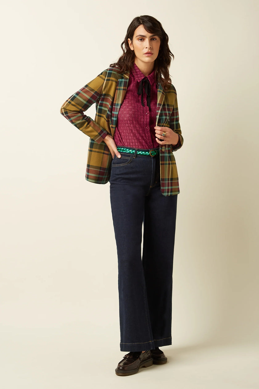 King Louie Daisy Blazer Caroll Check Golden Brown