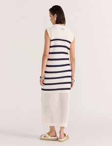 Staple The Label Veda Stripe Knit Midi Dress White/Navy