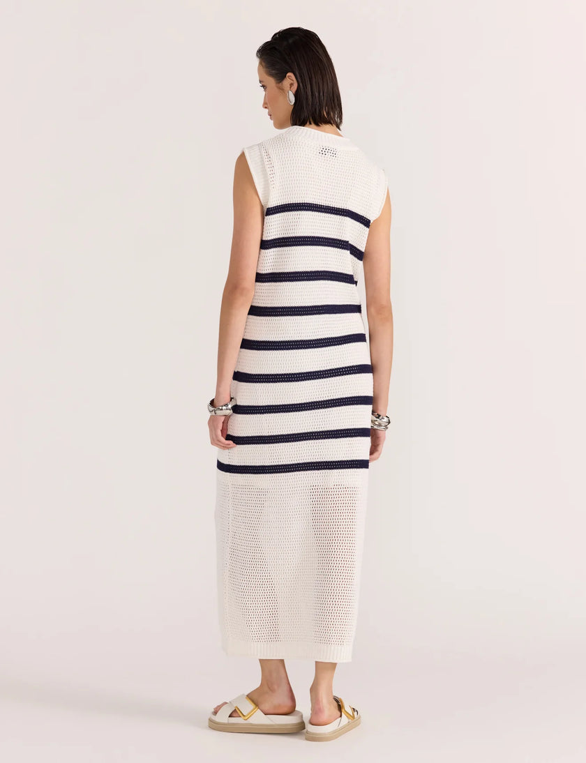 Staple The Label Veda Stripe Knit Midi Dress White/Navy