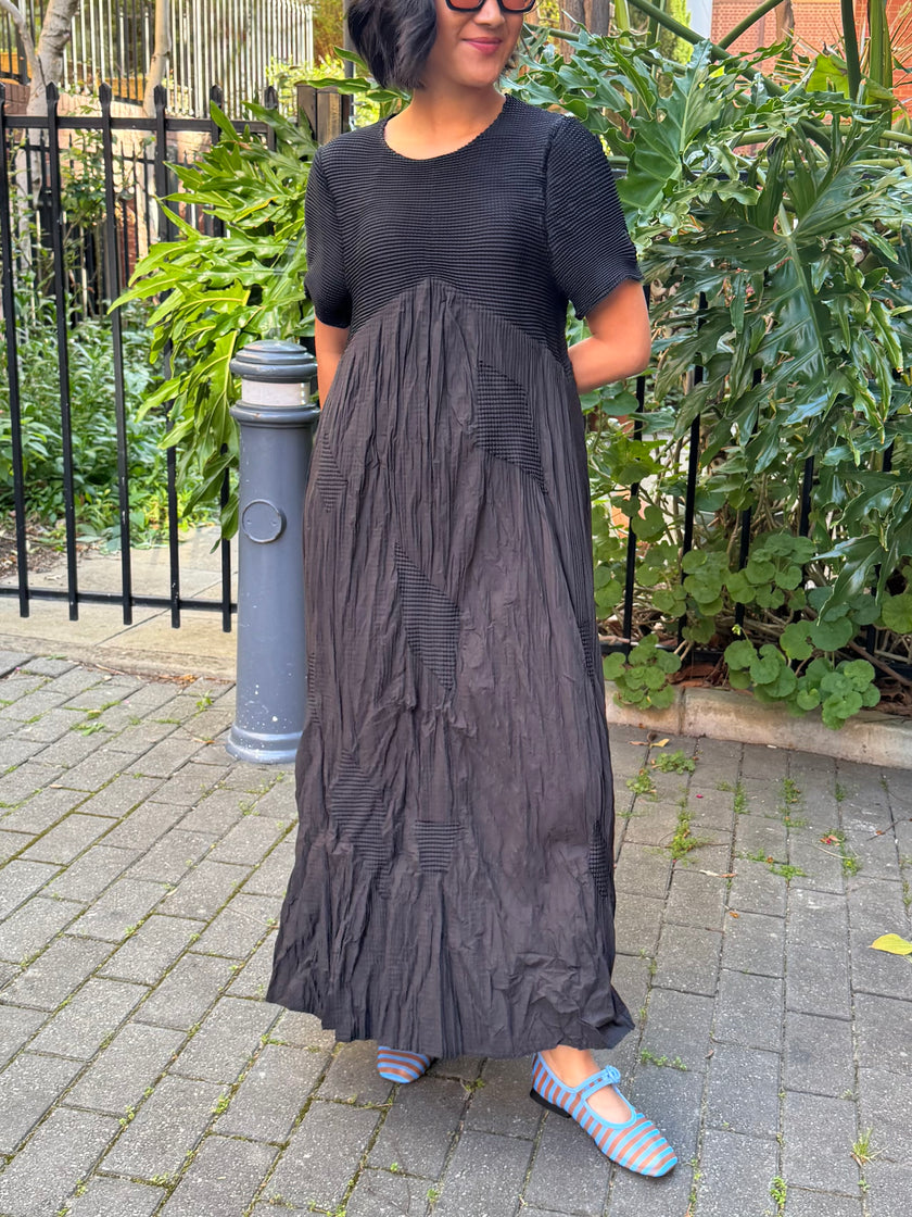Indulge Me Rouched Top & Rouched Dots in Skirt Dress Black