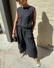 Indulge Me CLO105 Basket Weave Pleat Top & Pants Set Black