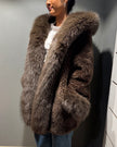 Cinnamon Creations F109 Fluffy Hooded Jacket Brown