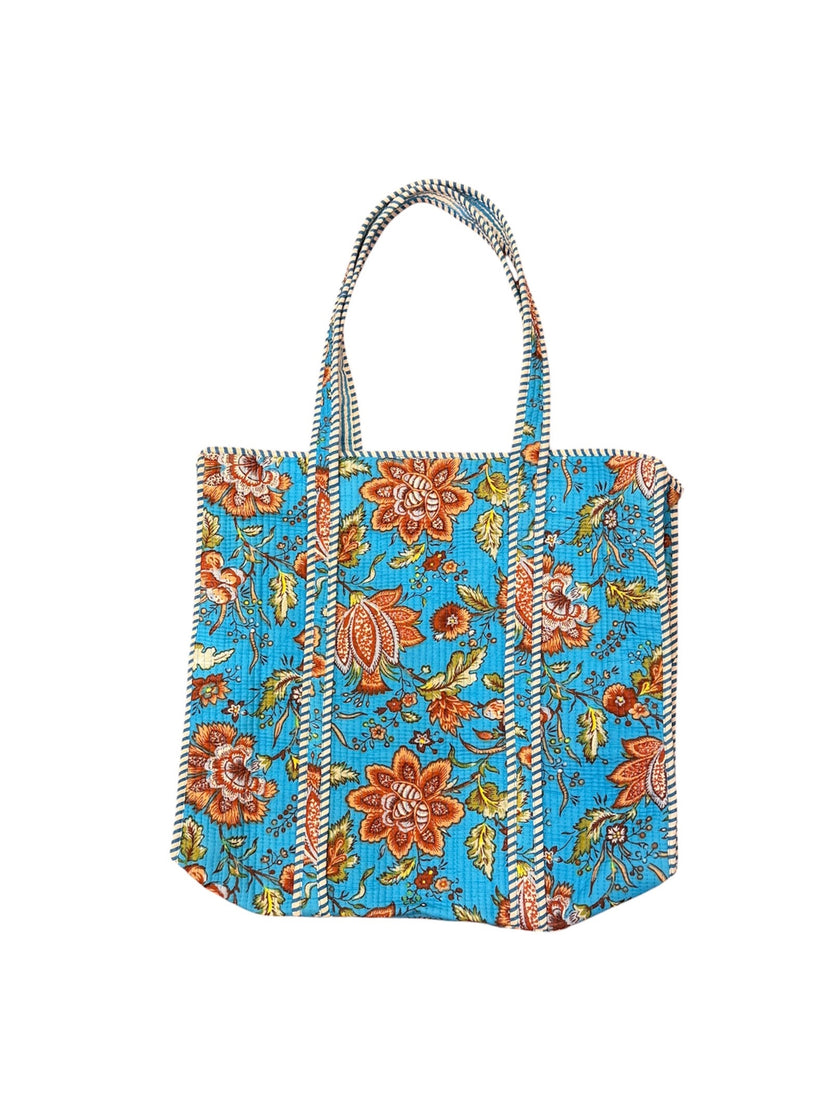 Tibet House BT306 Cotton Yamuna Tote Bag Blue Floral