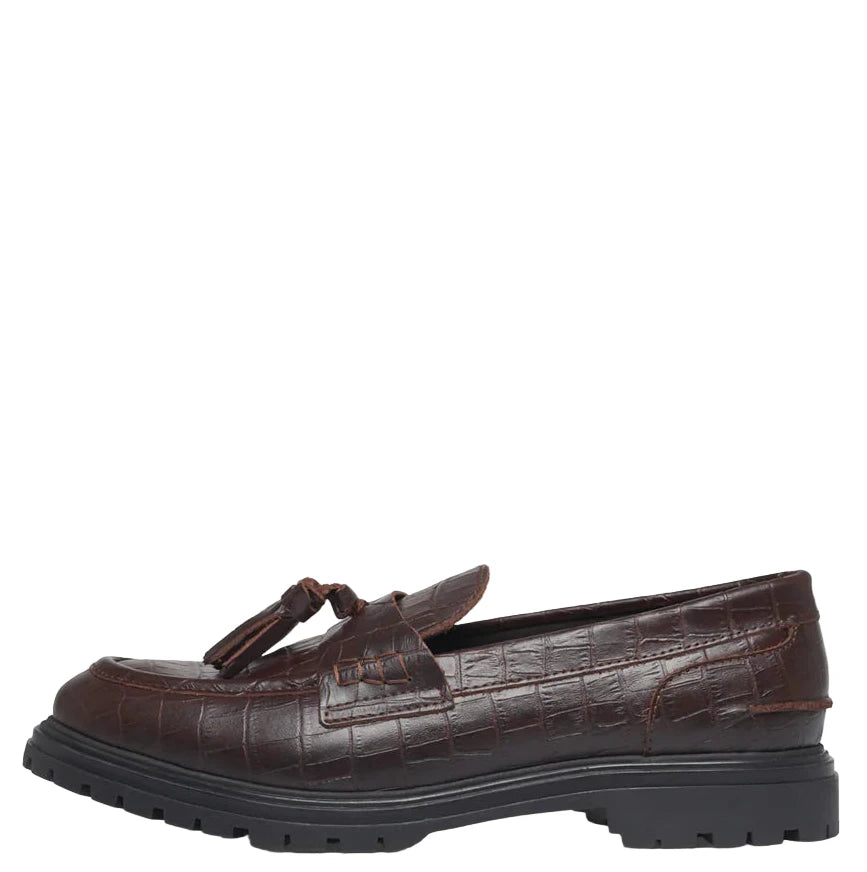 Les Deux Thatcher Croco Tassel Loafer Slate Brown