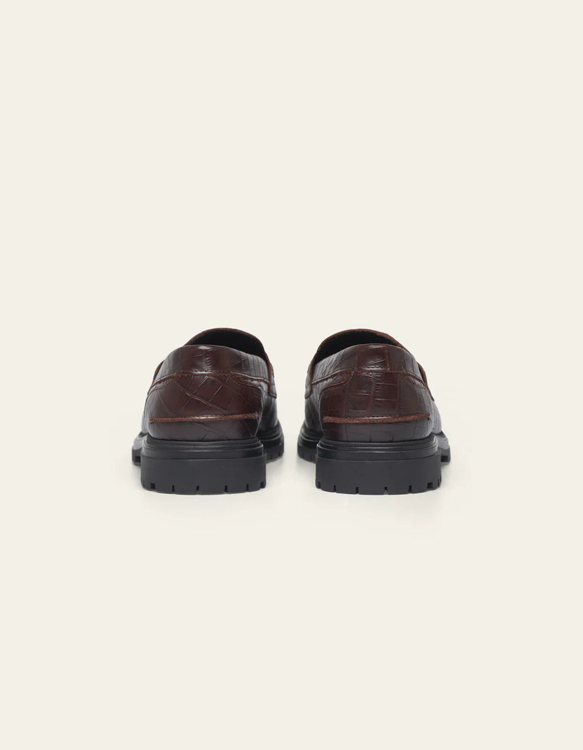 Les Deux Thatcher Croco Tassel Loafer Slate Brown