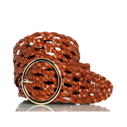 Loop Leather Co Alice Woven Leather Belt Dark Tan