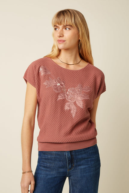 King Louie Ann Top Applique Dusty Rose