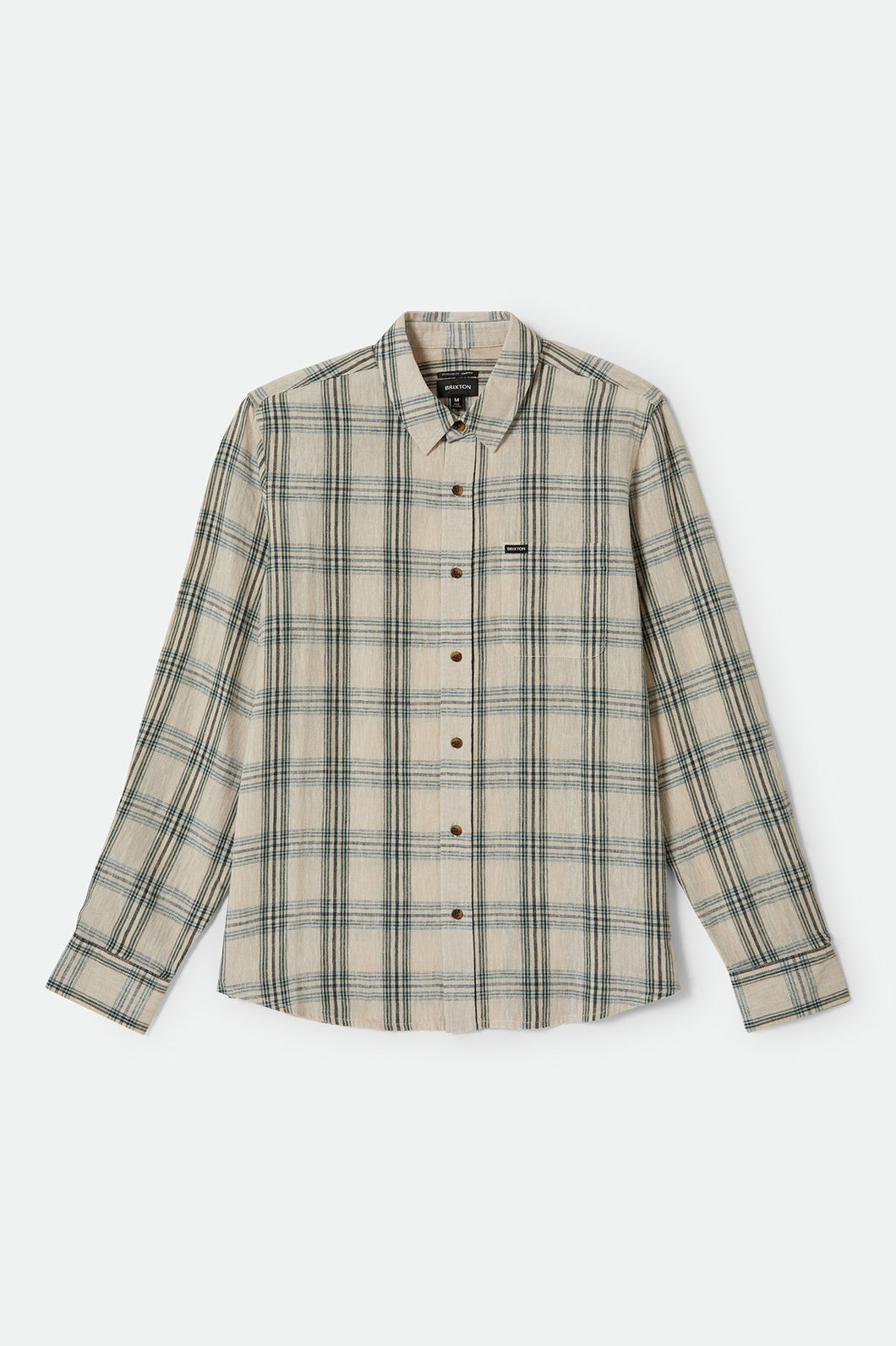 Brixton Charter Linen Blend L/S Woven Shirt Off White/Ivy Green Plaid