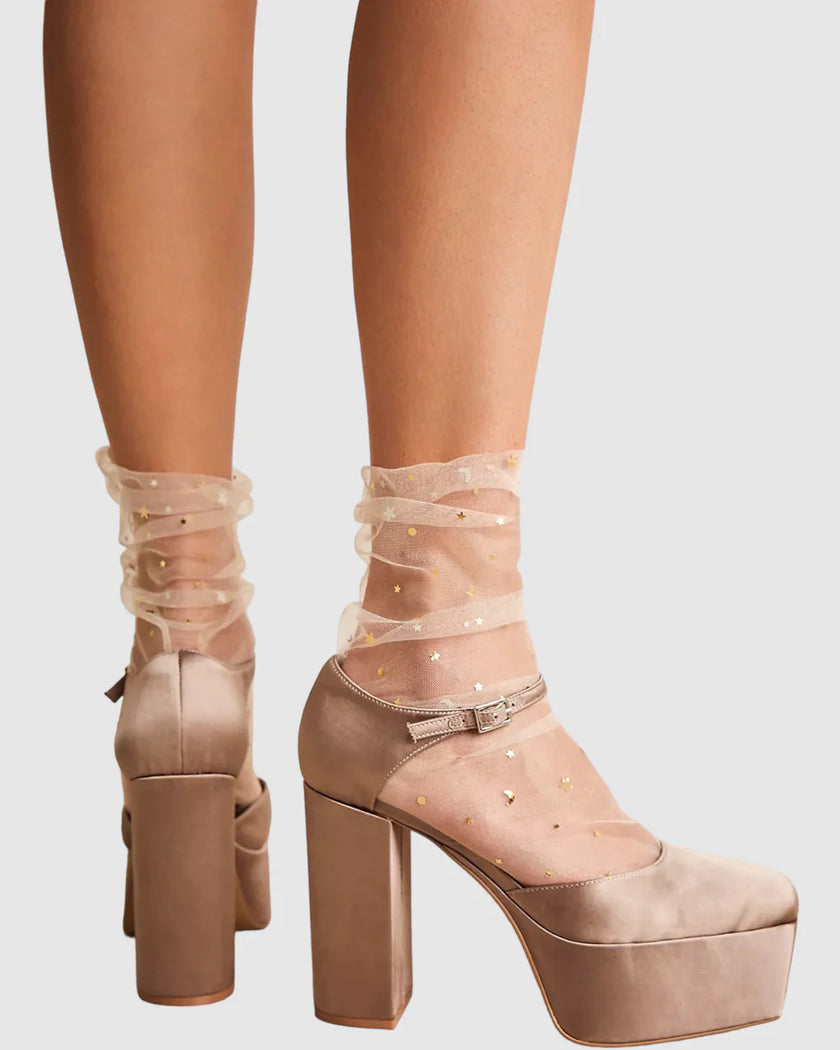 High Heel Jungle Starry Sky Tulle Socks Nude/ Gold