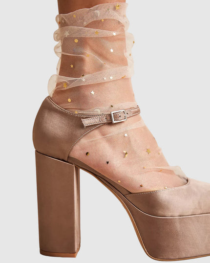High Heel Jungle Starry Sky Tulle Socks Nude/ Gold