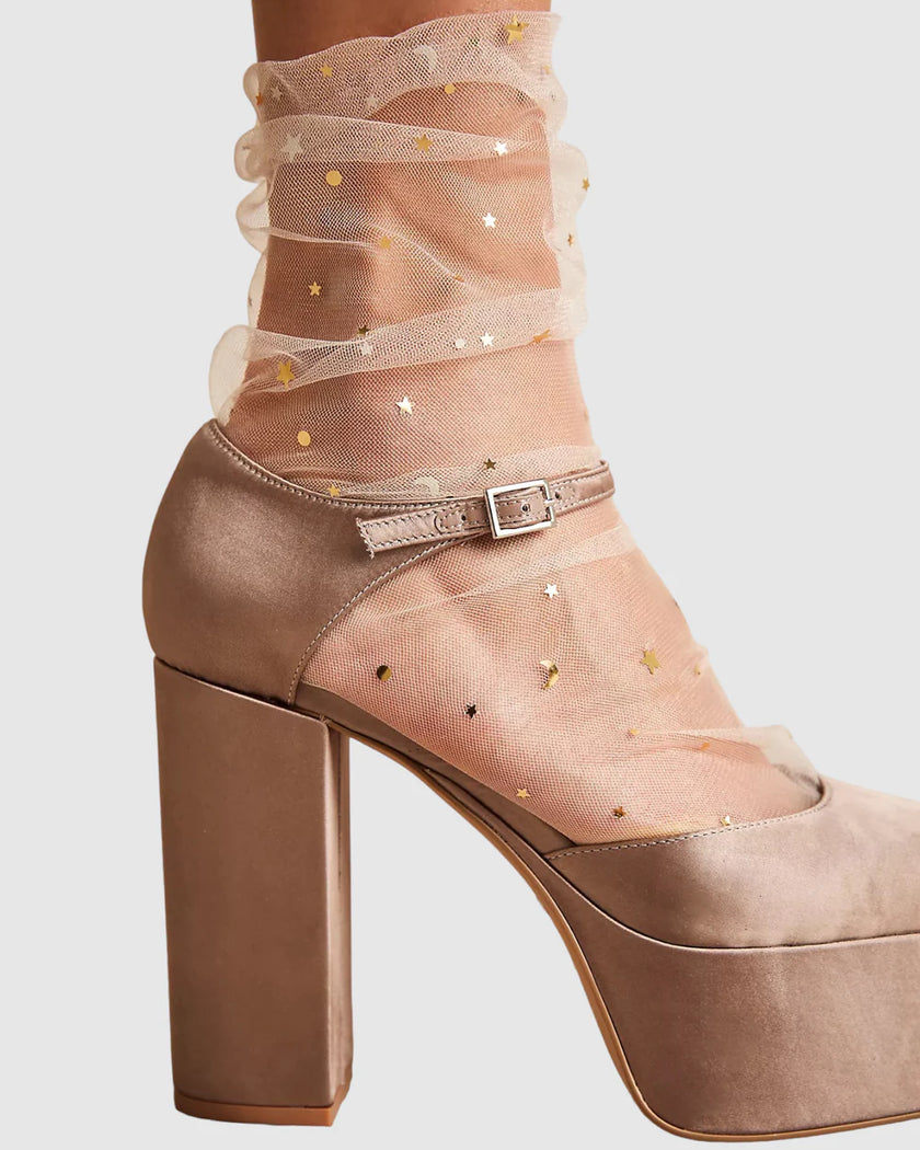 High Heel Jungle Starry Sky Tulle Socks Nude/ Gold
