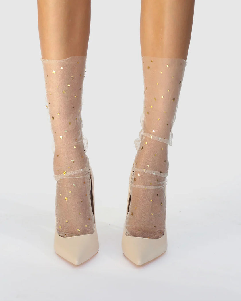 High Heel Jungle Starry Sky Tulle Socks Nude/ Gold