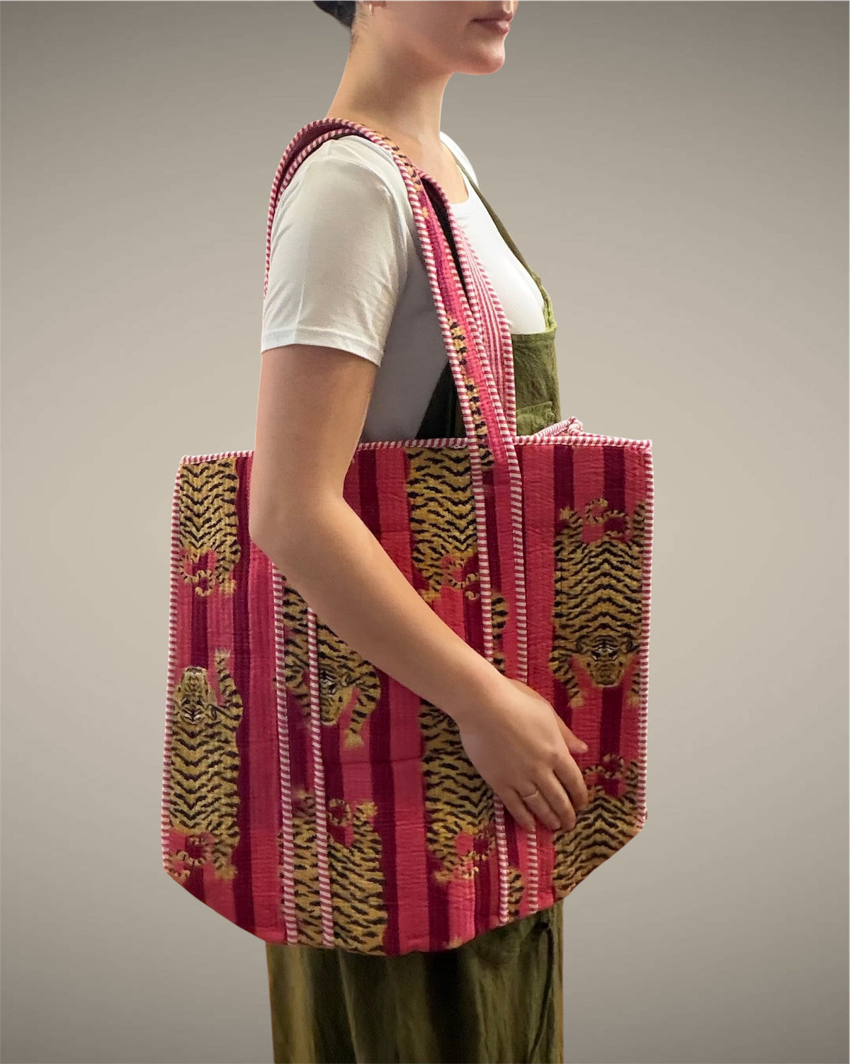 Tibet House BT306 Cotton Yamuna Tote Bag Pink Tiger