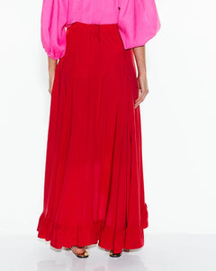 Fate + Becker All Night Ruffle Skirt Lipstick Red