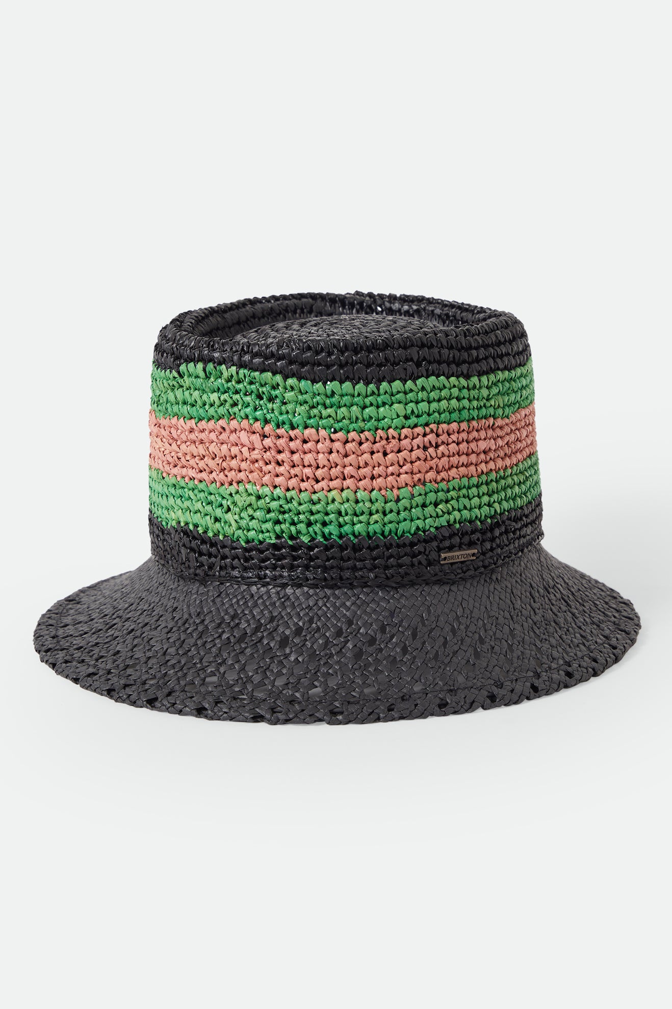 Brixton Ellee Festival Straw Bucket Hat Black/Silver Pink