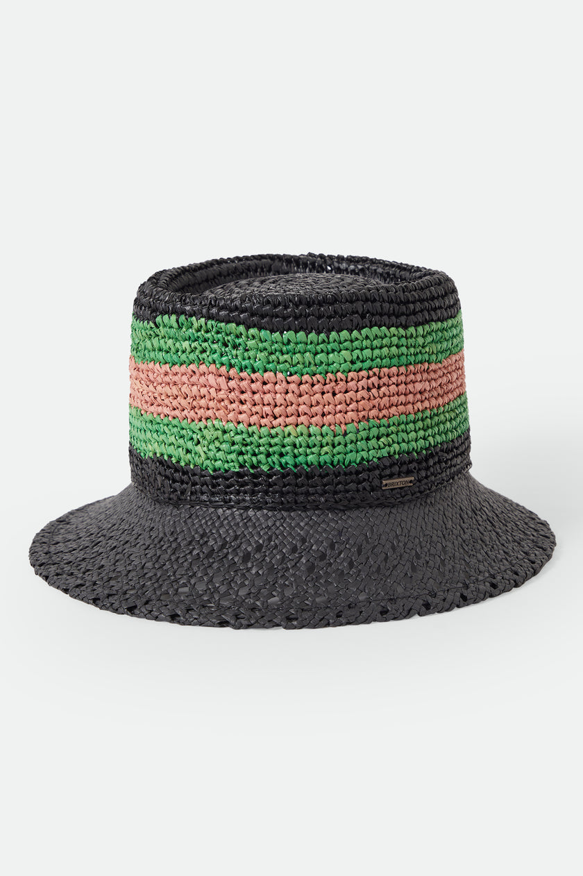 Brixton Ellee Festival Straw Bucket Hat Black/Silver Pink