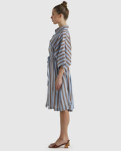 Load image into Gallery viewer, Fate + Becker Grounded Shirt Dress Blue/Tobacco Stripe
