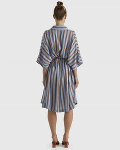 Fate + Becker Grounded Shirt Dress Blue/Tobacco Stripe