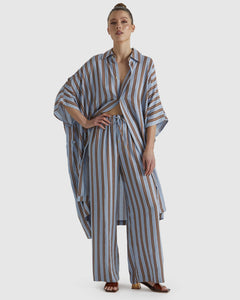 Fate + Becker Grounded Shirt Dress Blue/Tobacco Stripe