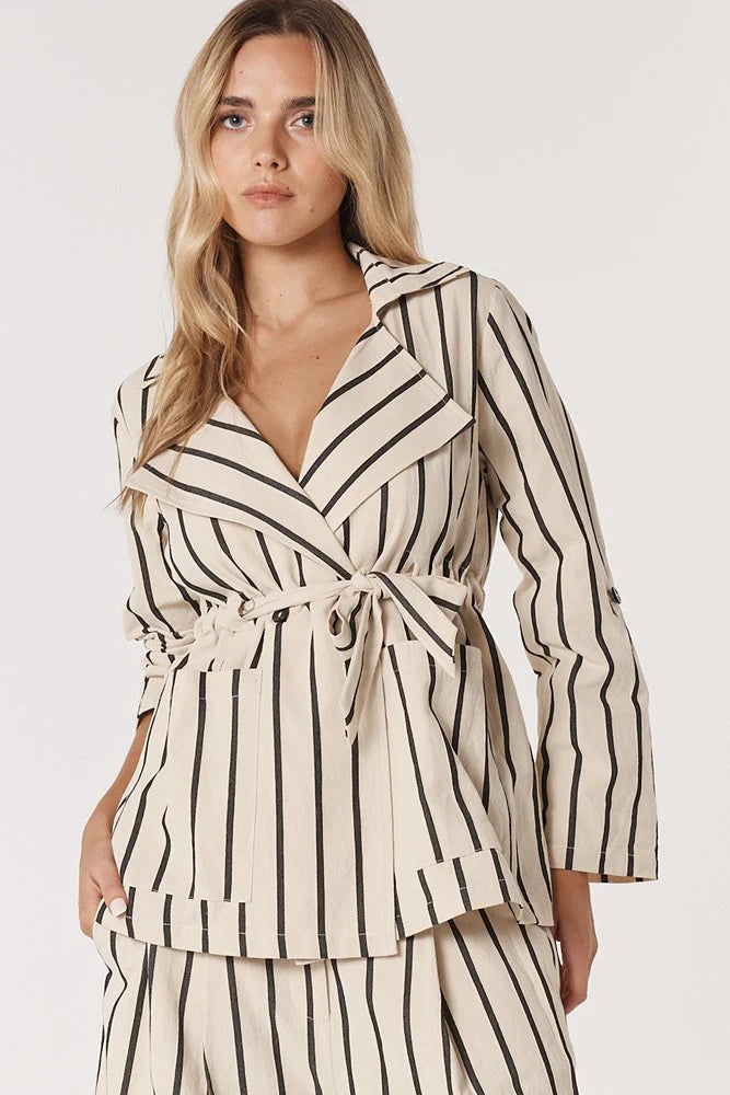 Fate + Becker Luna Wrap Blazer Cream/ Black Stripe