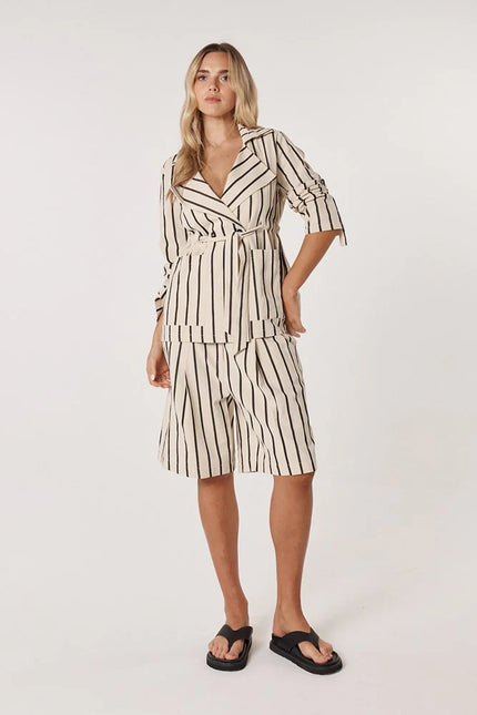 Fate + Becker Luna Wrap Blazer Cream/ Black Stripe