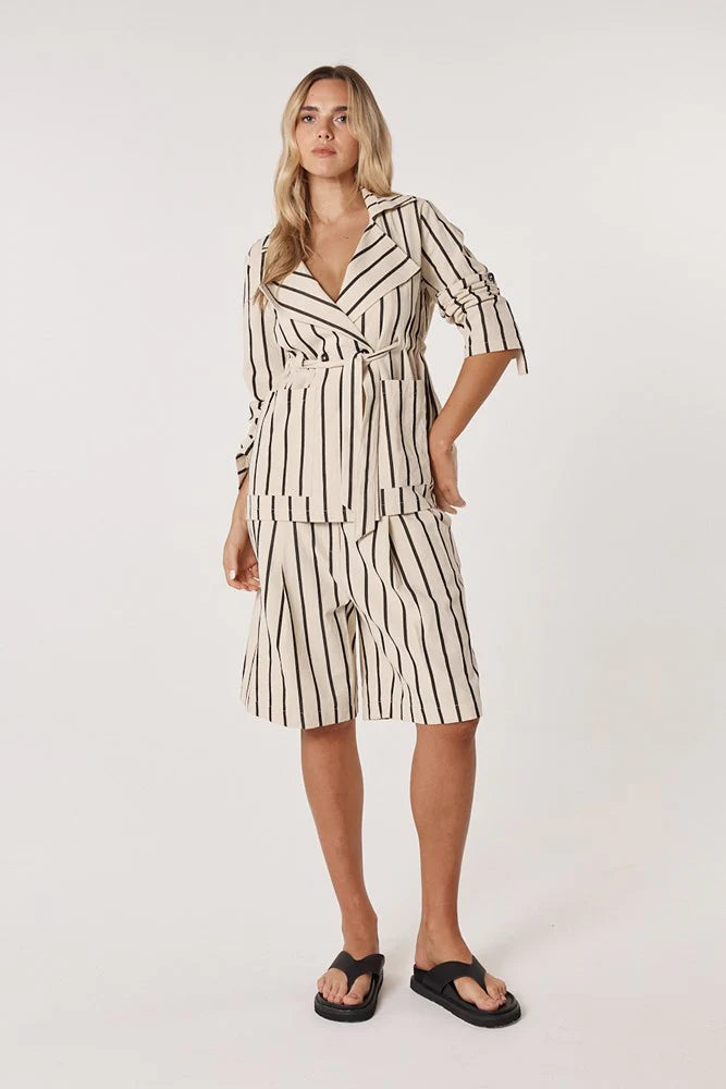 Fate + Becker Luna Wrap Blazer Cream/ Black Stripe