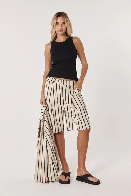 Fate + Becker Luna Bermuda Short Cream/ Black Stripe
