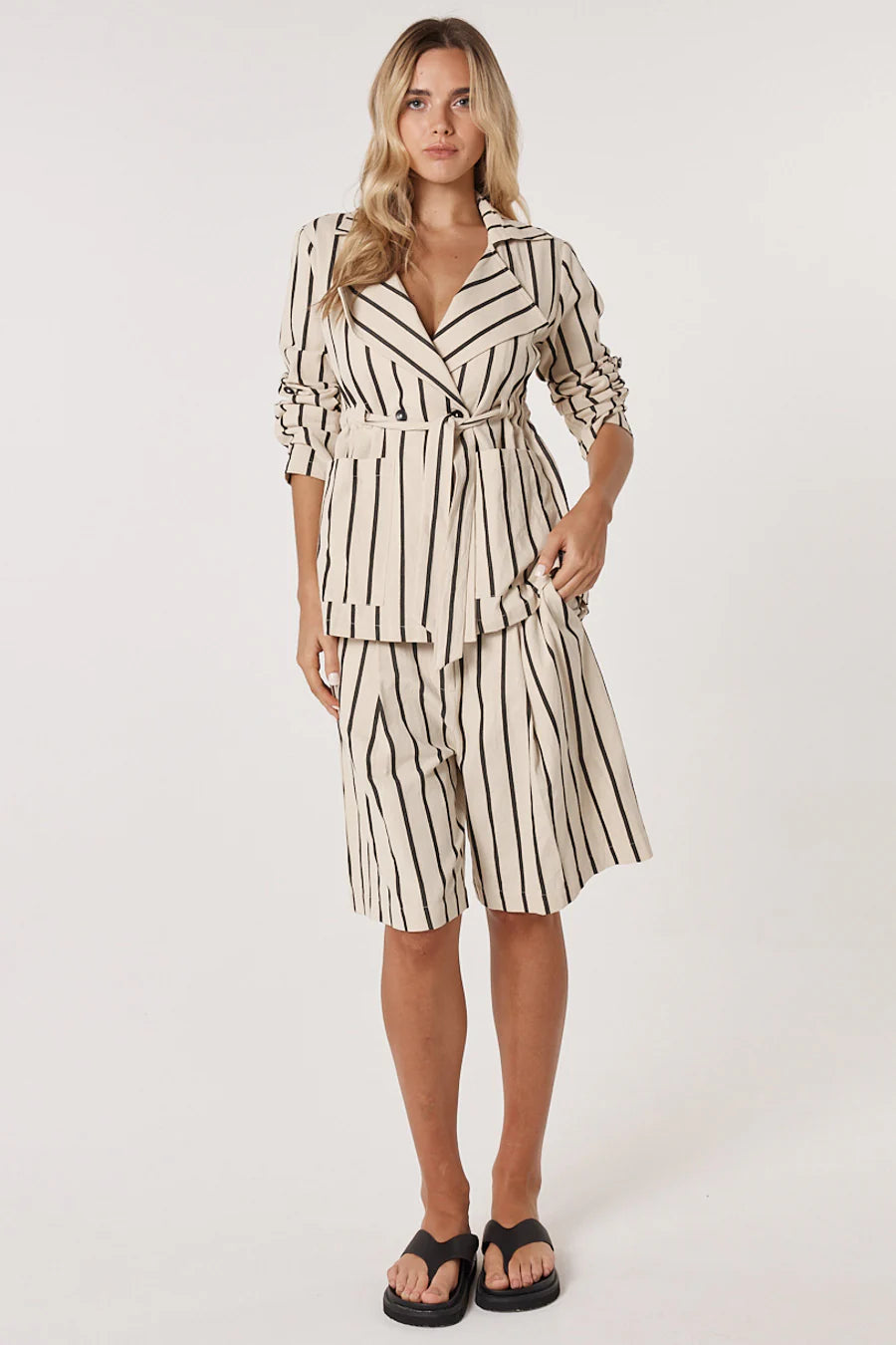 Fate + Becker Luna Bermuda Short Cream/ Black Stripe