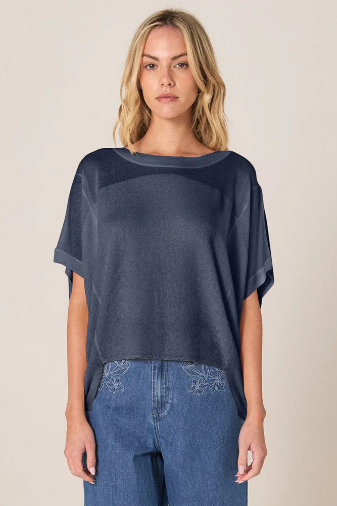 Fate + Becker Esther Knit Top Navy Blue