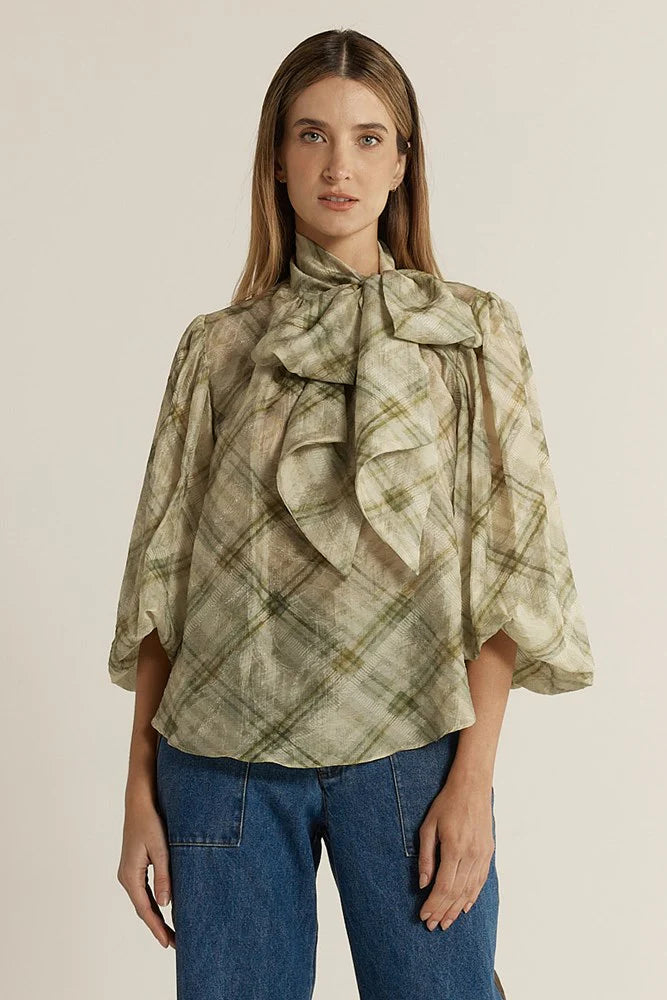 Fate + Becker Pussybow Blouse Moss Green
