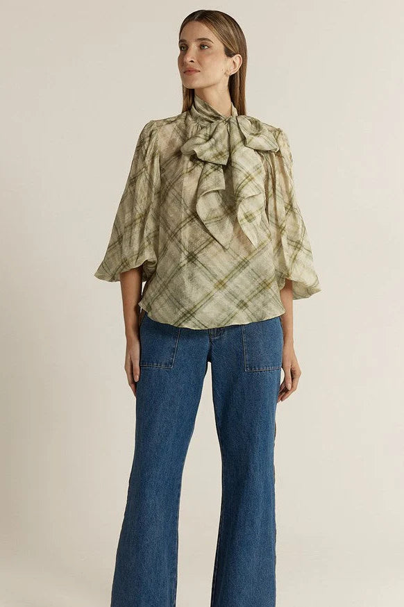 Fate + Becker Pussybow Blouse Moss Green