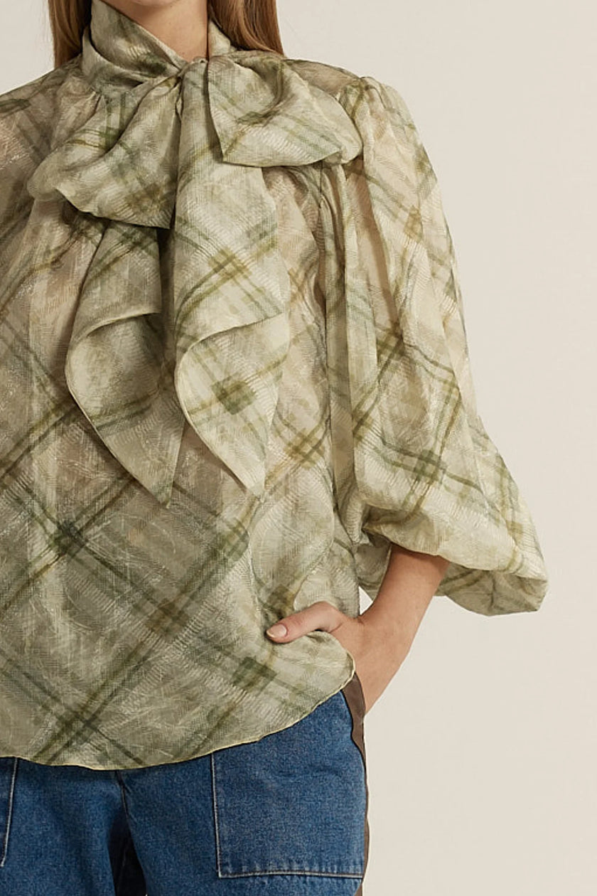 Fate + Becker Pussybow Blouse Moss Green