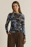 Fate + Becker Alix Mesh Top Blurred Floral Blue