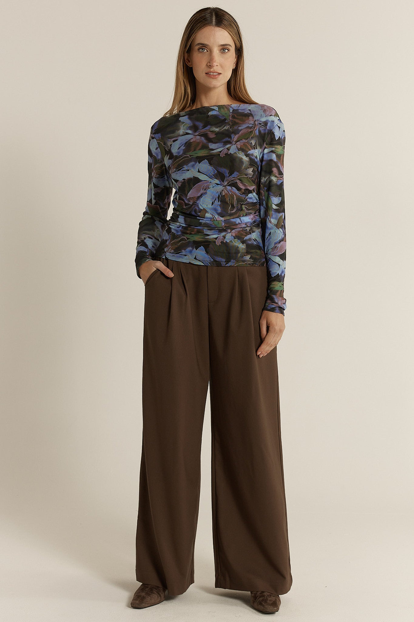 Fate + Becker Alix Mesh Top Blurred Floral Blue