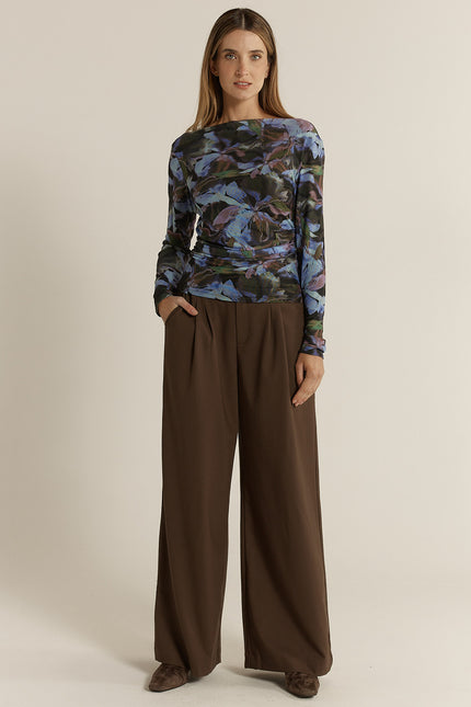 Fate + Becker Alix Mesh Top Blurred Floral Blue