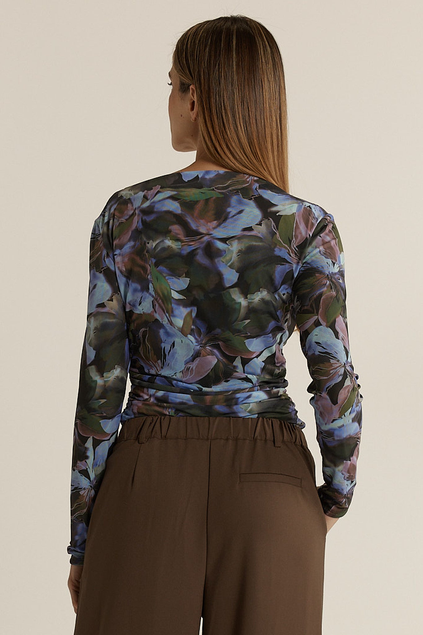 Fate + Becker Alix Mesh Top Blurred Floral Blue