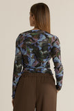 Fate + Becker Alix Mesh Top Blurred Floral Blue