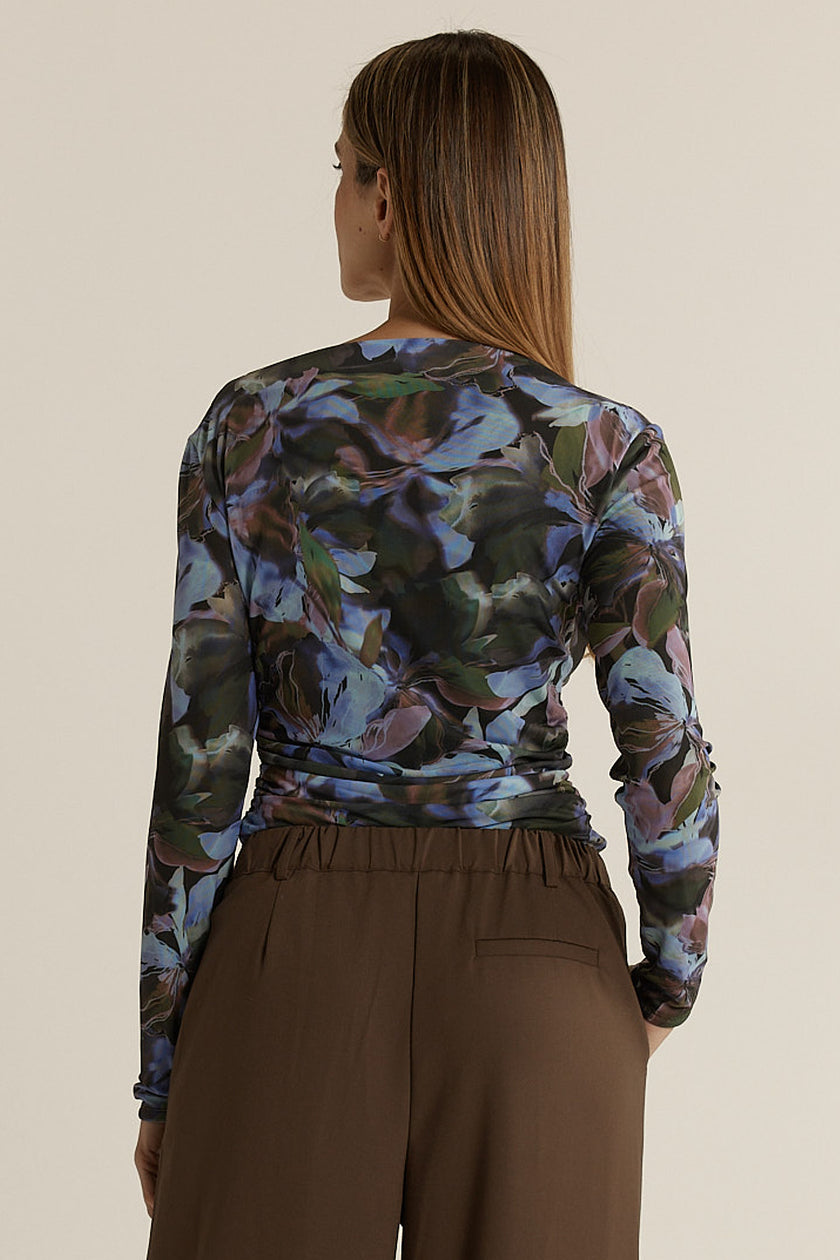 Fate + Becker Alix Mesh Top Blurred Floral Blue