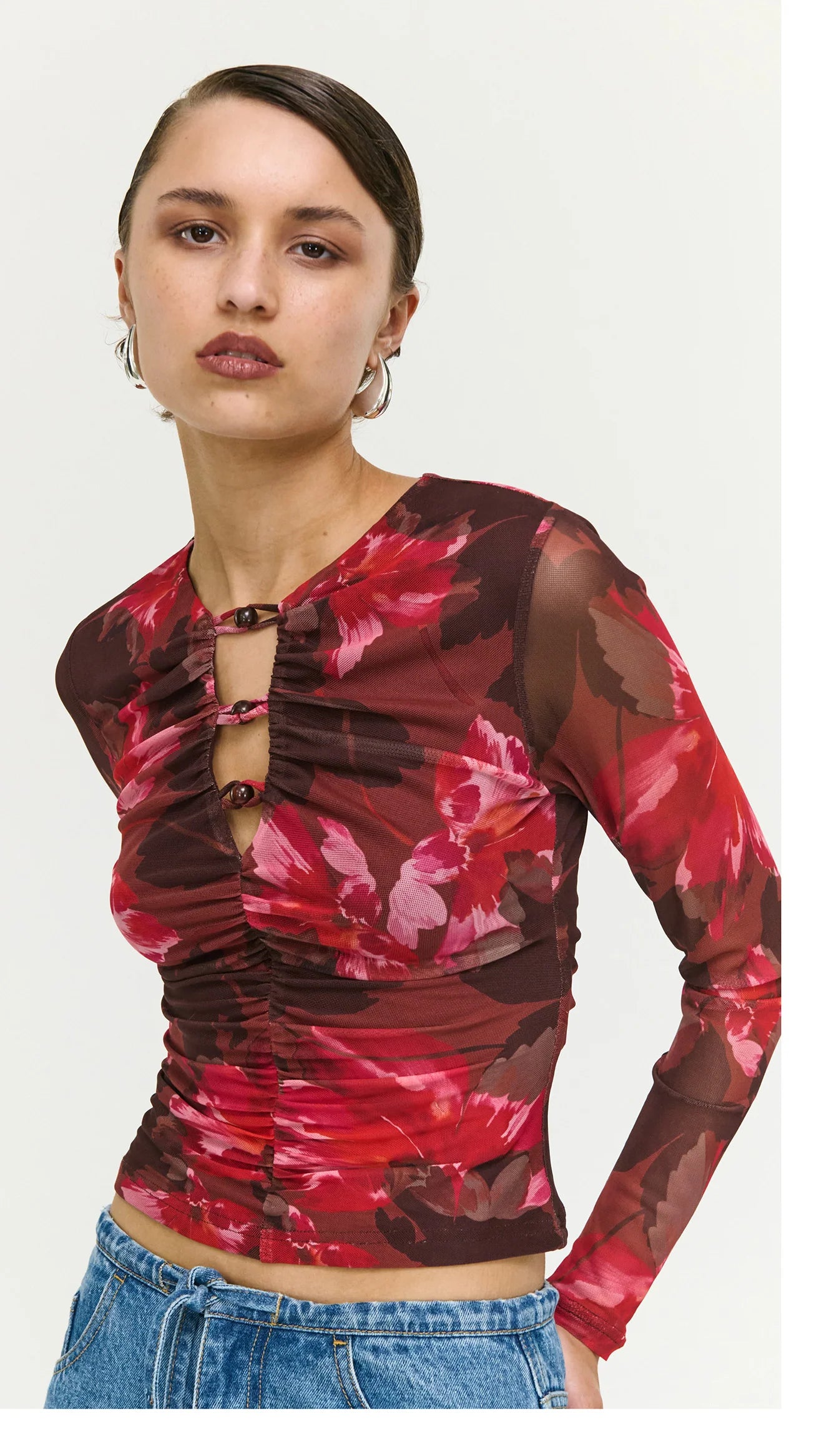Staple The Label Amyra Mesh Top Bordeaux Garden