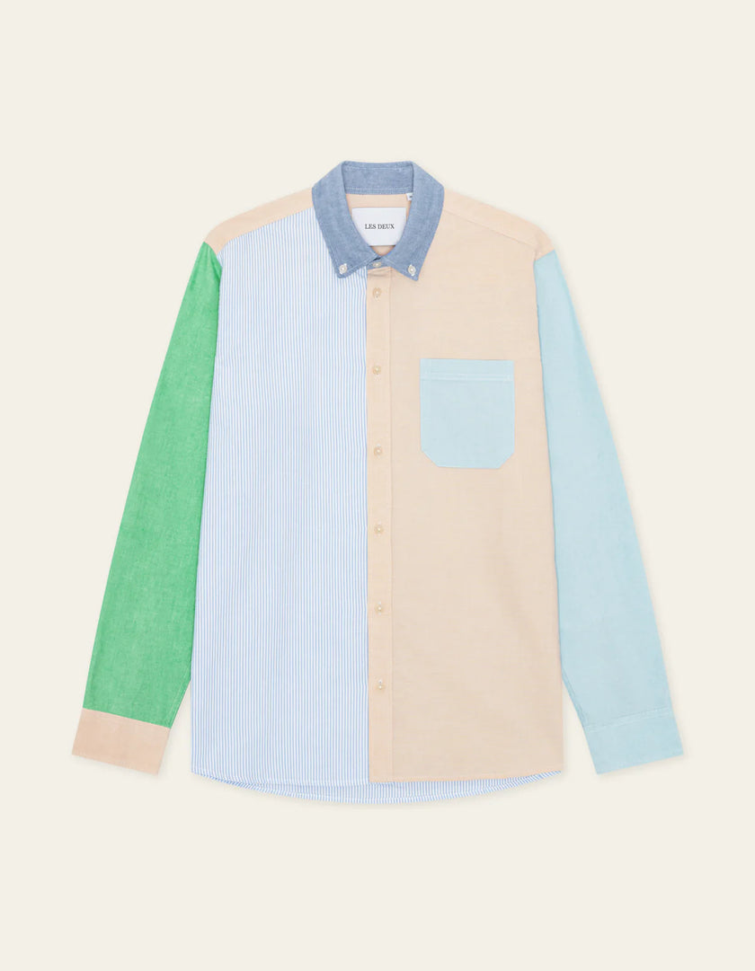 Les Deux Oxford Patchwork Shirt Skyway Blue
