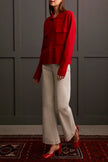 Tribal Double Knit Collared Sweater Cardigan Scarlet