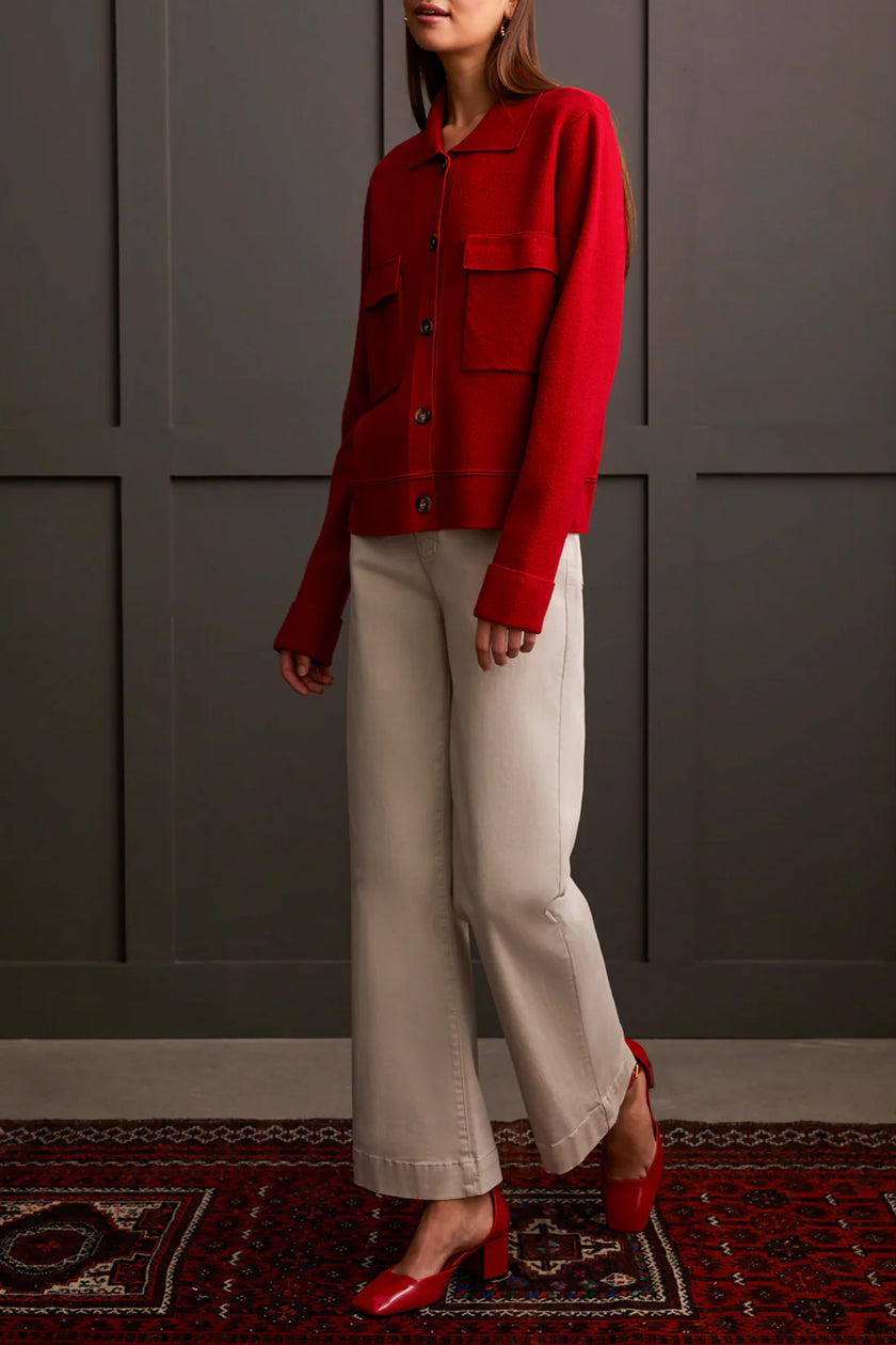 Tribal Double Knit Collared Sweater Cardigan Scarlet