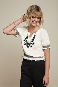 King Louie Lucy Embroidery Top Gardenia