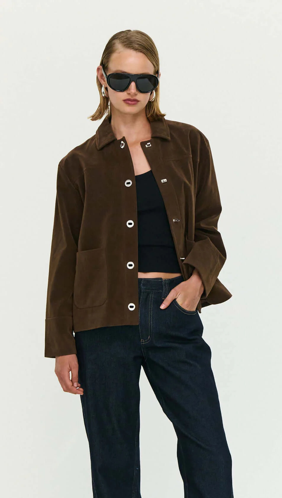 Staple The Label Indi Faux Suede Barn Jacket Chocolate