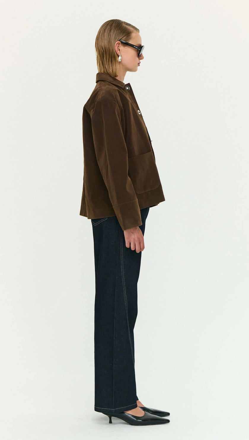 Staple The Label Indi Faux Suede Barn Jacket Chocolate