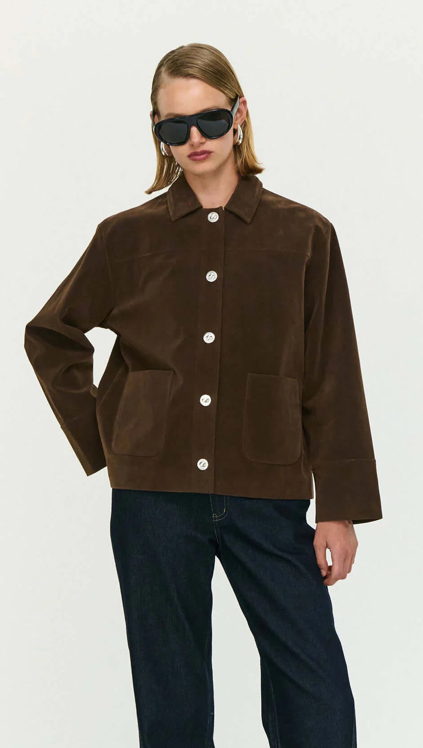 Staple The Label Indi Faux Suede Barn Jacket Chocolate