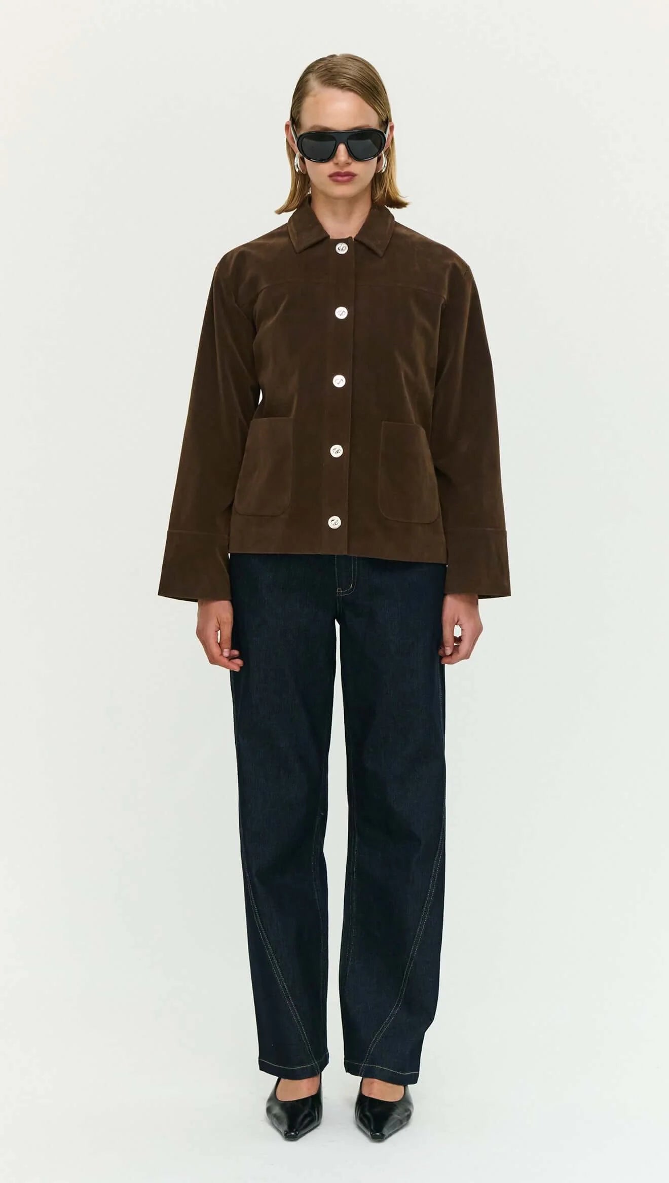 Staple The Label Indi Faux Suede Barn Jacket Chocolate